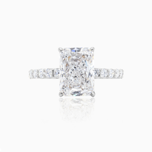 Hidden Halo Radiant-Cut Diamond Engagement Ring, Lab-Grown, 18k White Gold