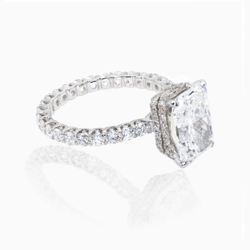 Hidden Halo Radiant-Cut Diamond Engagement Ring, Lab-Grown, 18k White Gold