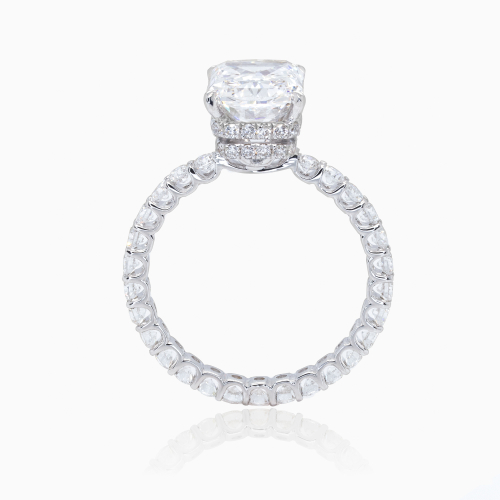 Hidden Halo Radiant-Cut Diamond Engagement Ring, Lab-Grown, 18k White Gold
