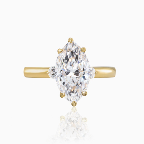 Marquise-Cut Diamond Modern Engagement Ring, Lab-Grown, 18k Yellow Gold