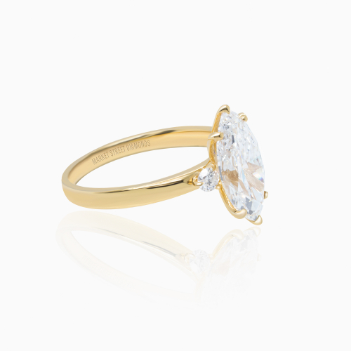 Marquise-Cut Diamond Modern Engagement Ring, Lab-Grown, 18k Yellow Gold