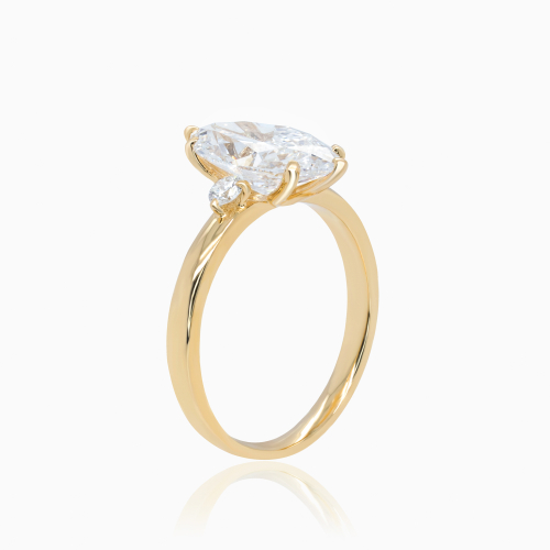Marquise-Cut Diamond Modern Engagement Ring, Lab-Grown, 18k Yellow Gold