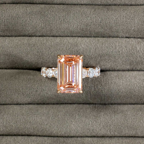 10-Carat Emerald-Cut Pink Natural Diamond Ring, 18k Rose Gold