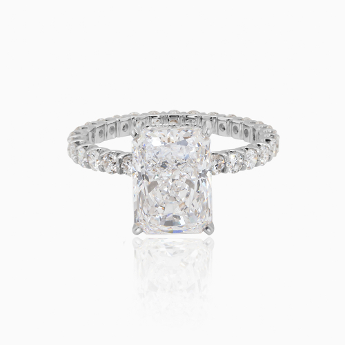 Hidden Halo Radiant-Cut Diamond Engagement Ring, Lab-Grown, 18k White Gold