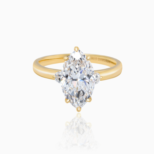 Marquise-Cut Diamond Modern Engagement Ring, Lab-Grown, 18k Yellow Gold