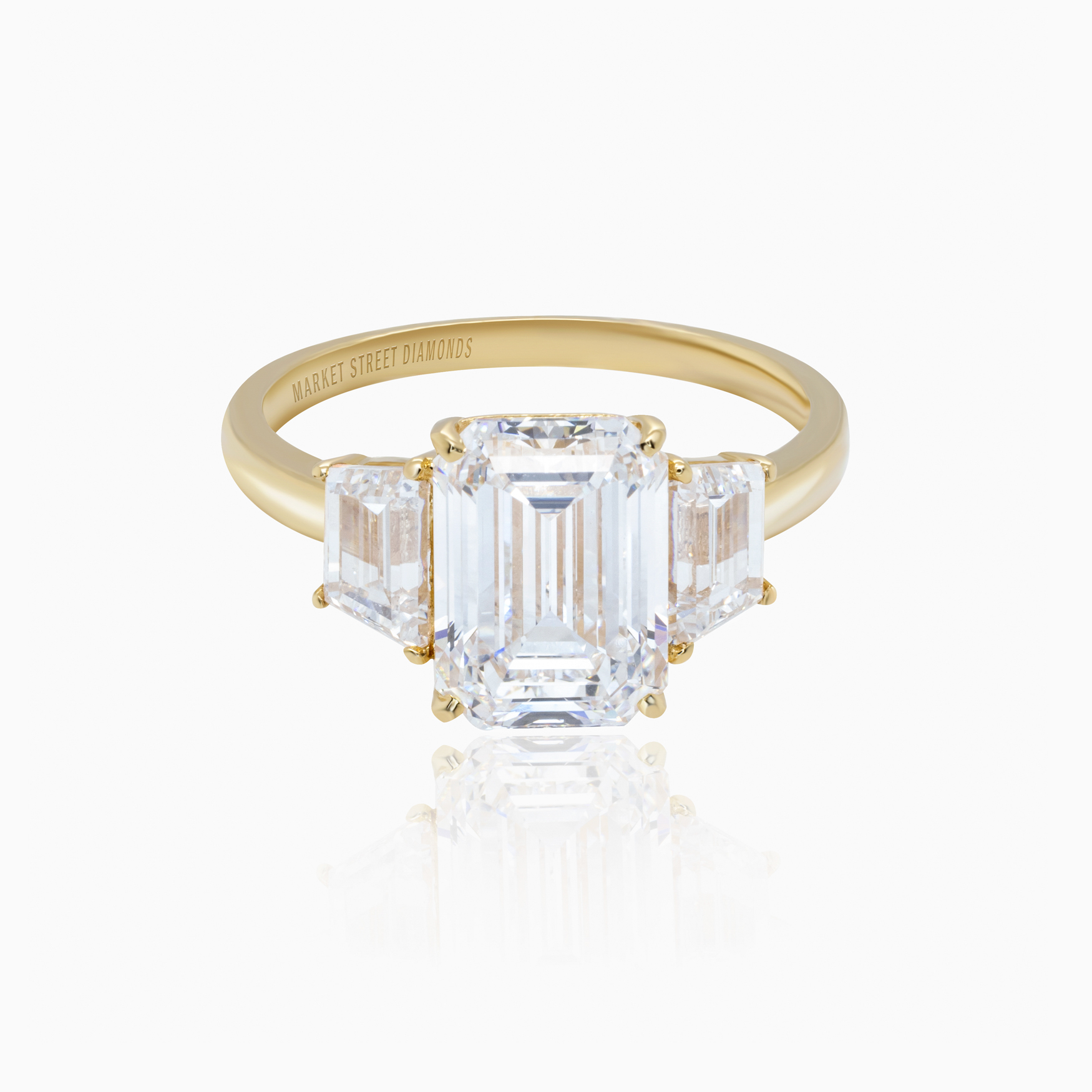 Three-Stone Diamond Engagement Ring, Lab-Grown, 18k Yellow Gold
