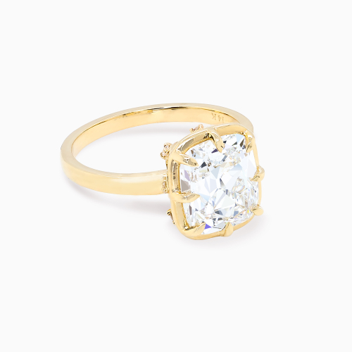 Vintage Cushion-Cut Diamond Hidden Halo Engagement Ring,  Lab-Grown, 14k Gold