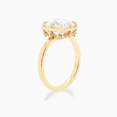 Vintage Cushion-Cut Diamond Hidden Halo Engagement Ring,  Lab-Grown, 14k Gold