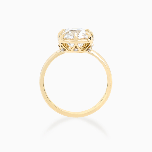 Vintage Cushion-Cut Diamond Hidden Halo Engagement Ring,  Lab-Grown, 14k Gold