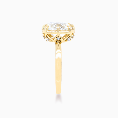 Vintage Cushion-Cut Diamond Hidden Halo Engagement Ring,  Lab-Grown, 14k Gold