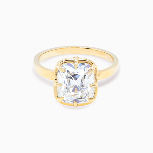 Vintage Cushion-Cut Diamond Hidden Halo Engagement Ring,  Lab-Grown, 14k Gold