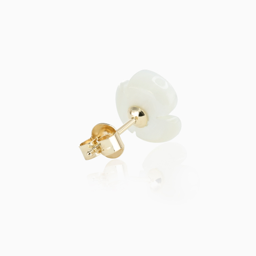Three-Petal Mother-of-Pearl Flower Stud Earrings with Freshwater Pearls, 14k Gold