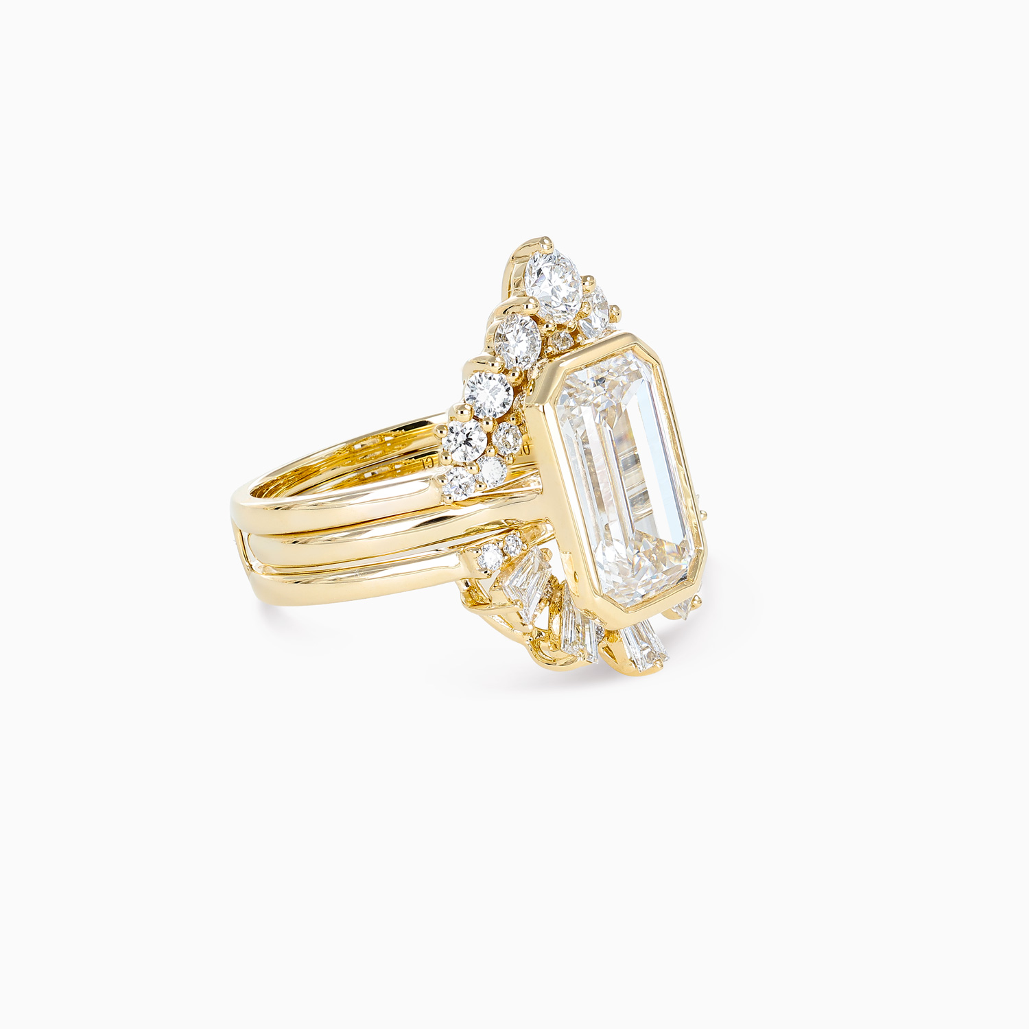 3-Carat Lab-Grown Emerald-Cut Diamond Nested Engagement Ring