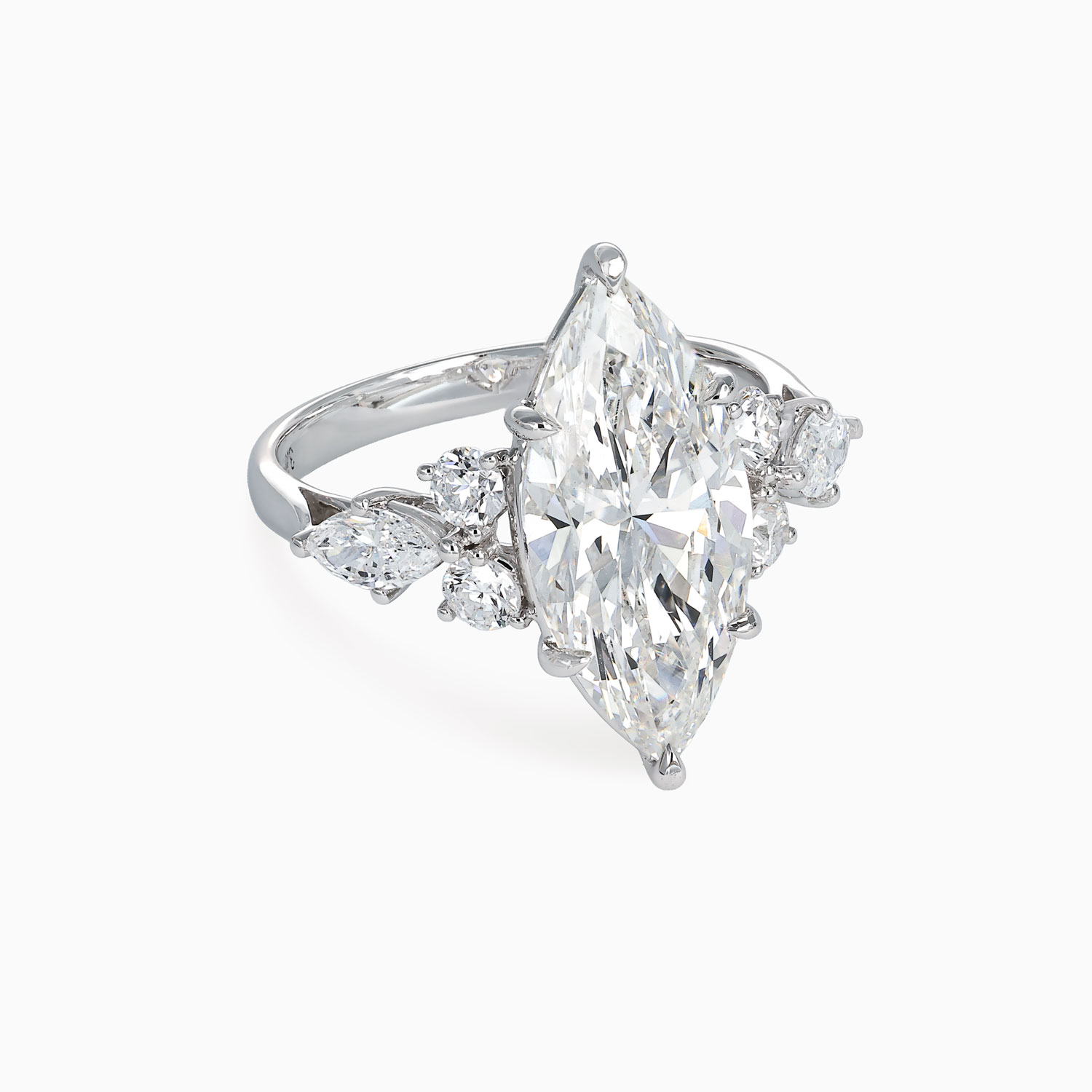 Accented Lab-Grown Marquise Diamond Engagement Ring, White Gold
