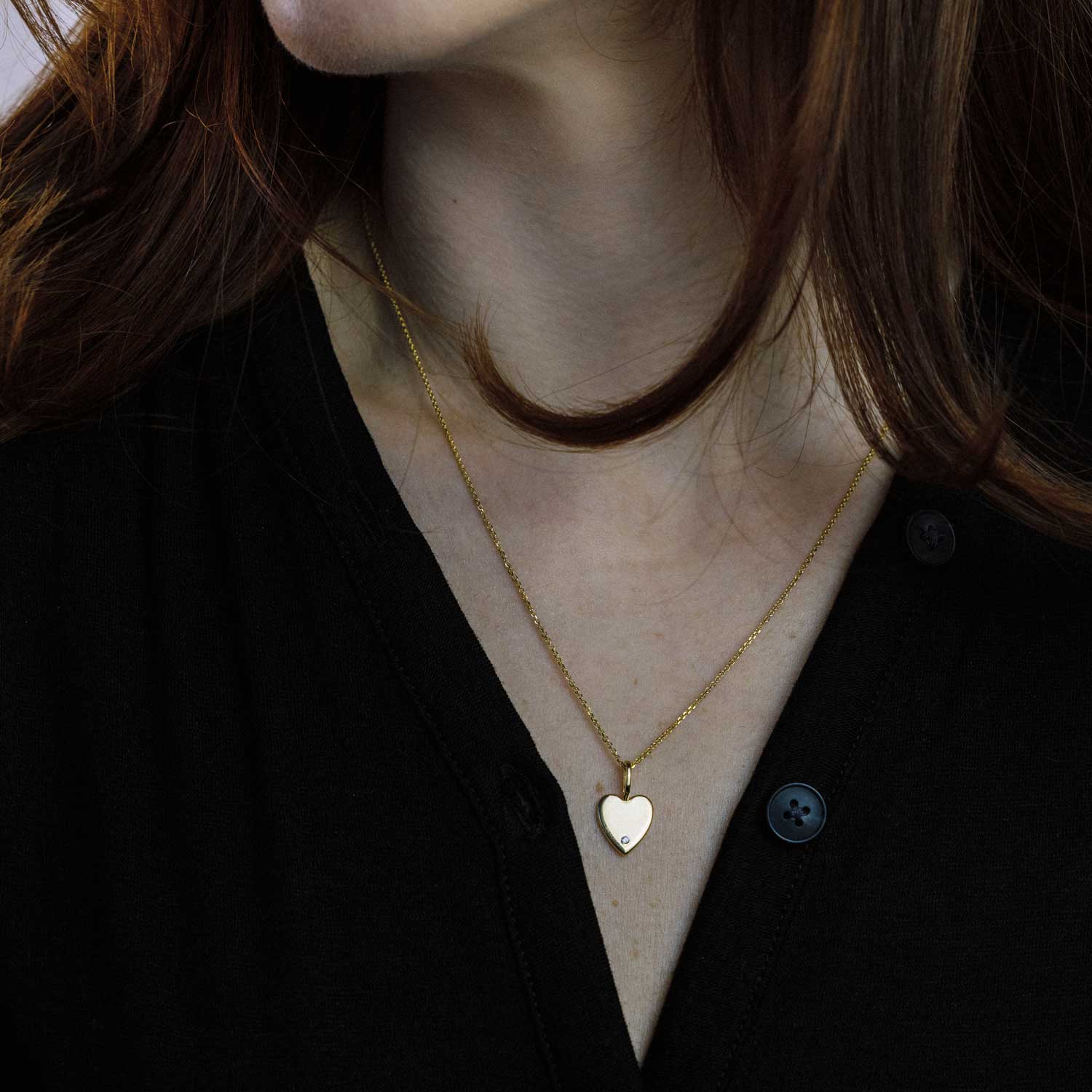 Natural Diamond-Accented Heart Pendant with Chain in 14k Yellow Gold