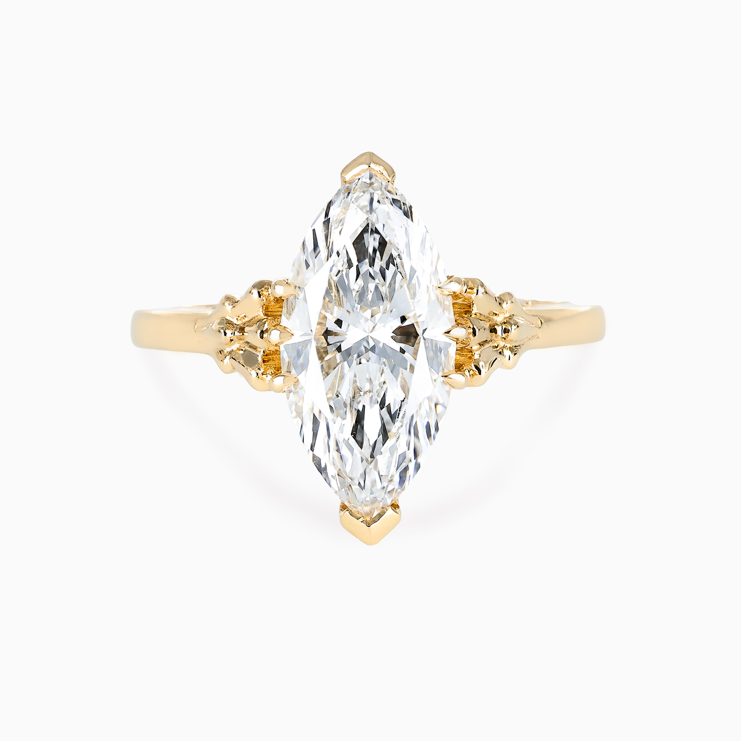 Chippendale-Inspired Marquise Diamond Solitaire Engagement Ring, Yellow Gold