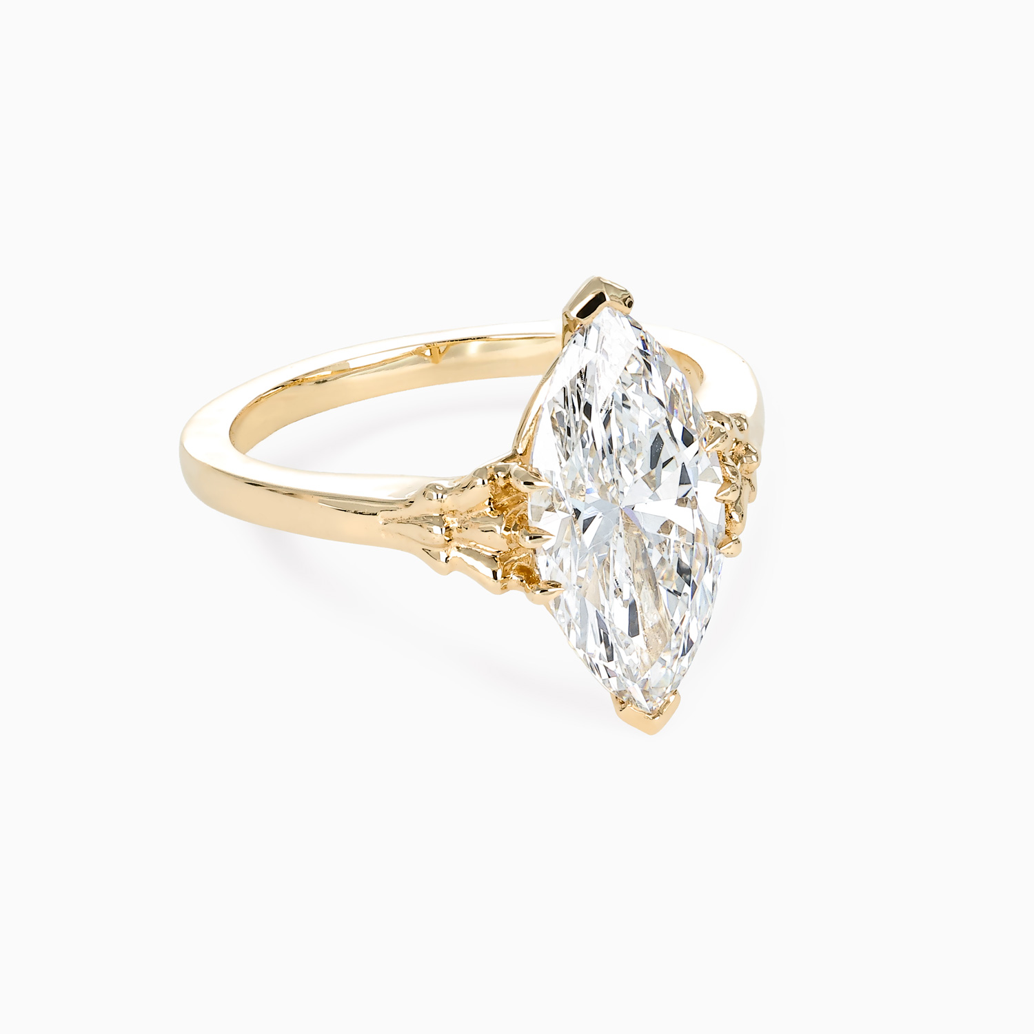 Chippendale-Inspired Marquise Diamond Solitaire Engagement Ring, Yellow Gold