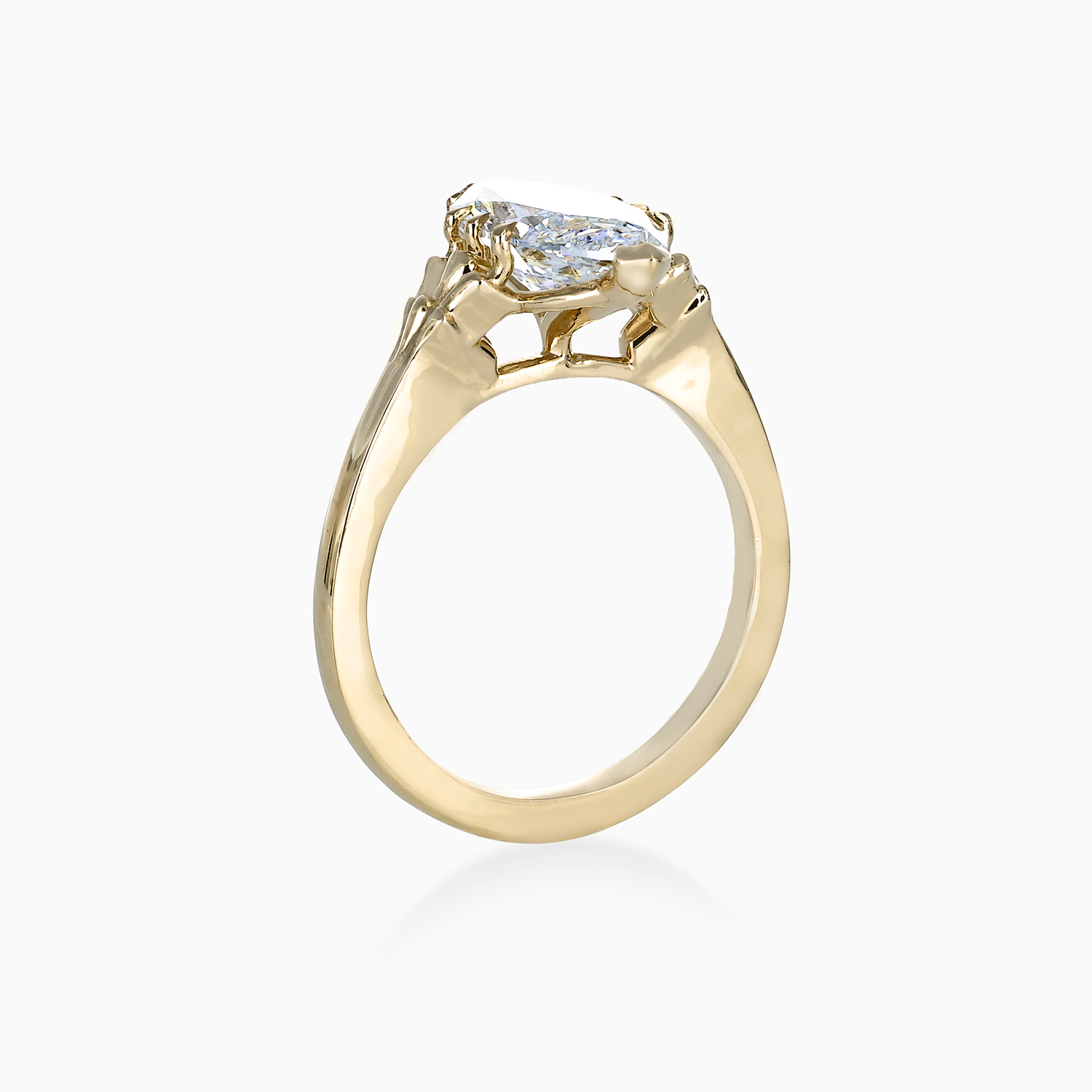 Chippendale-Inspired Marquise Diamond Solitaire Engagement Ring, Yellow Gold