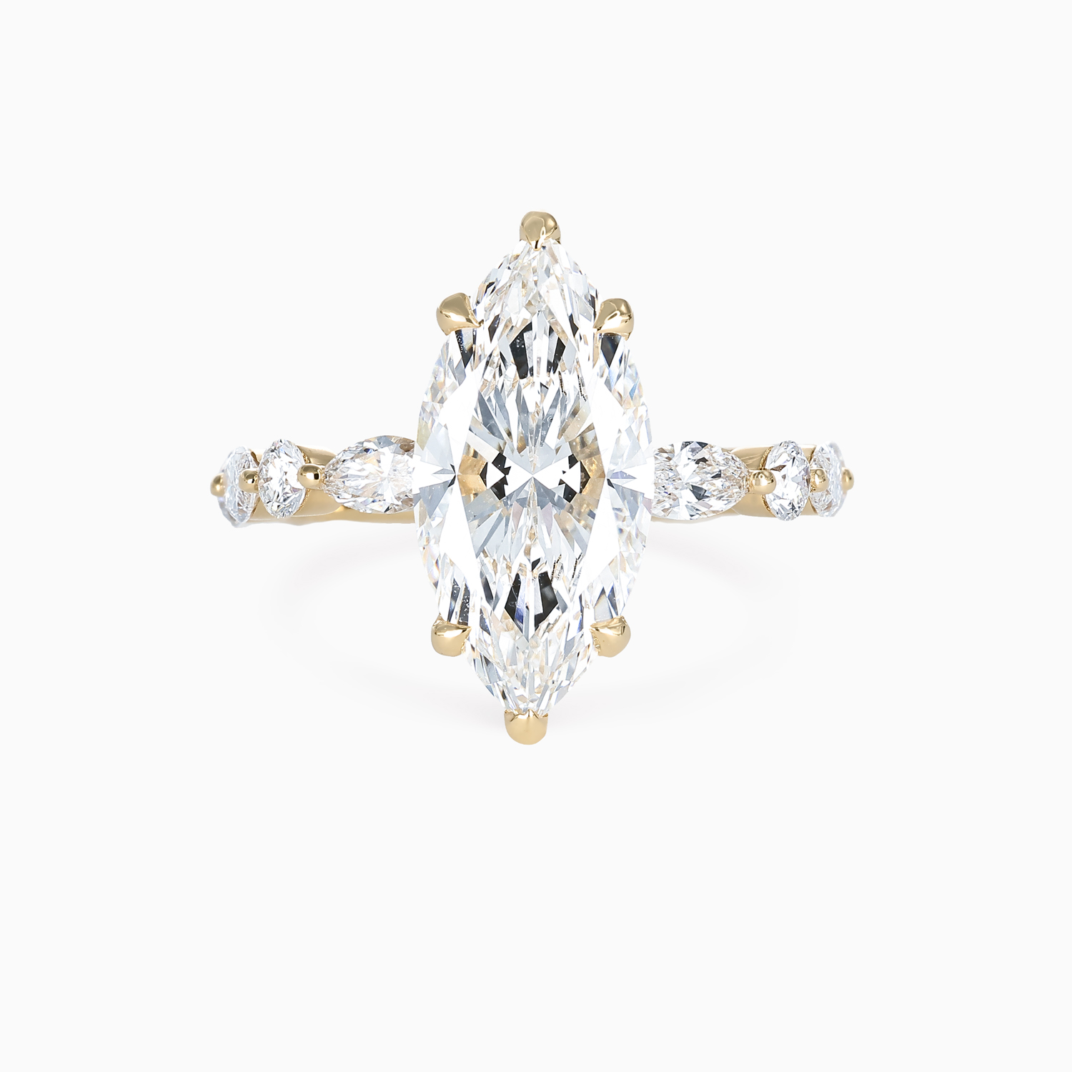 Mixed-Shape Diamond Accented Engagement Ring, Lab-Grown, 18k Yellow Gold