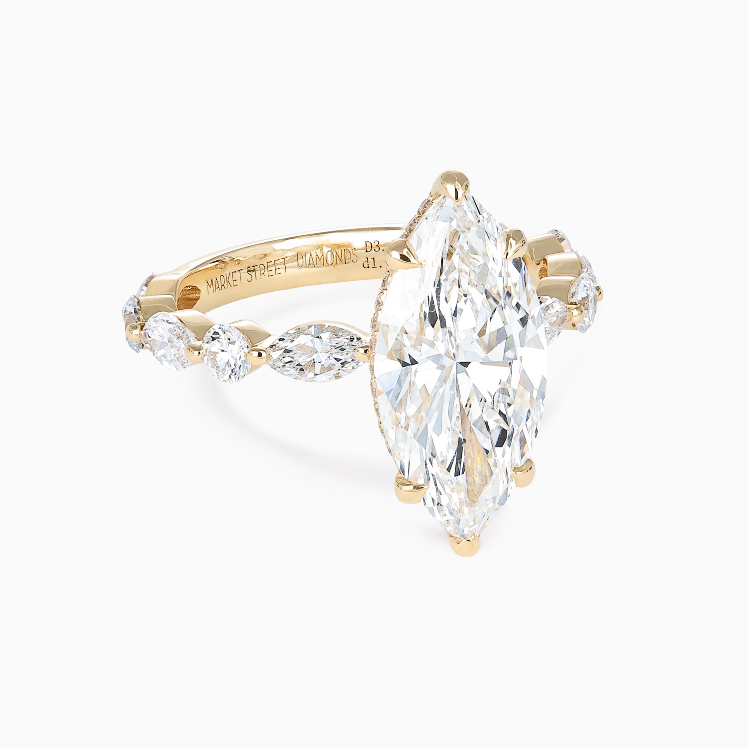 Mixed-Shape Diamond Accented Engagement Ring, Lab-Grown, 18k Yellow Gold
