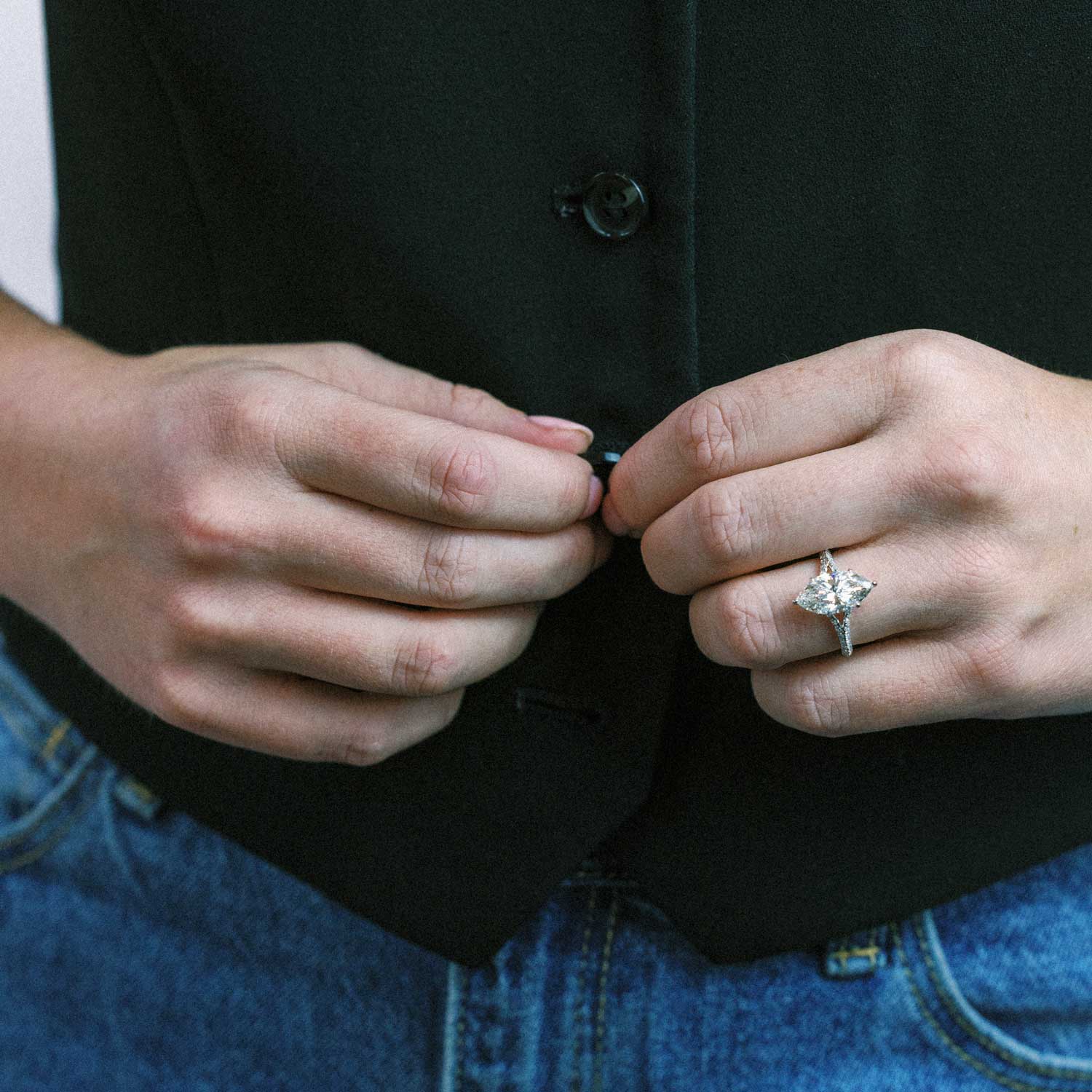 Accented Lab-Grown Marquise Diamond Split Shank Engagement Ring, 18k White Gold