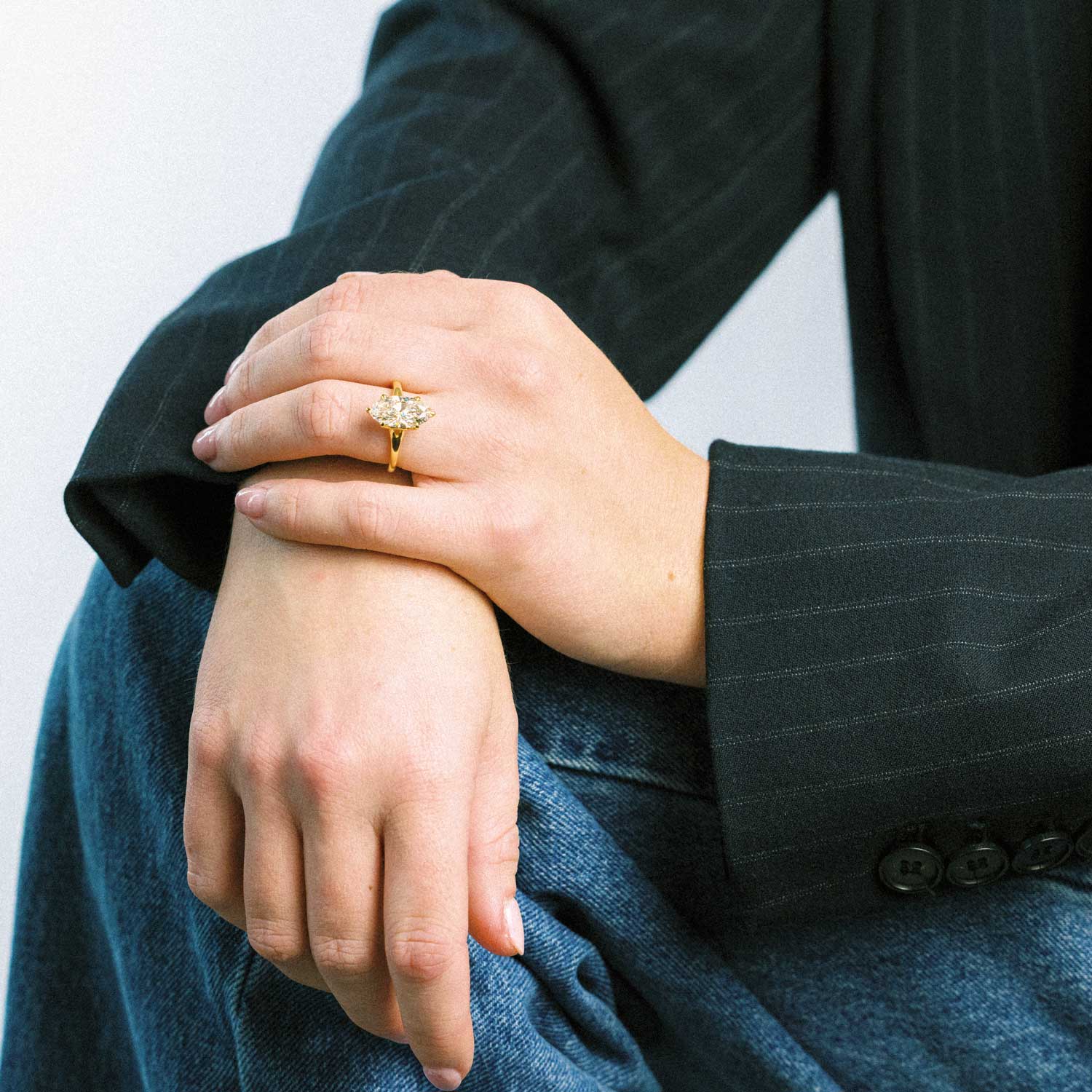 Dino Lonzano Marquise Diamond Solitaire, Lab-Grown, 14k Yellow Gold