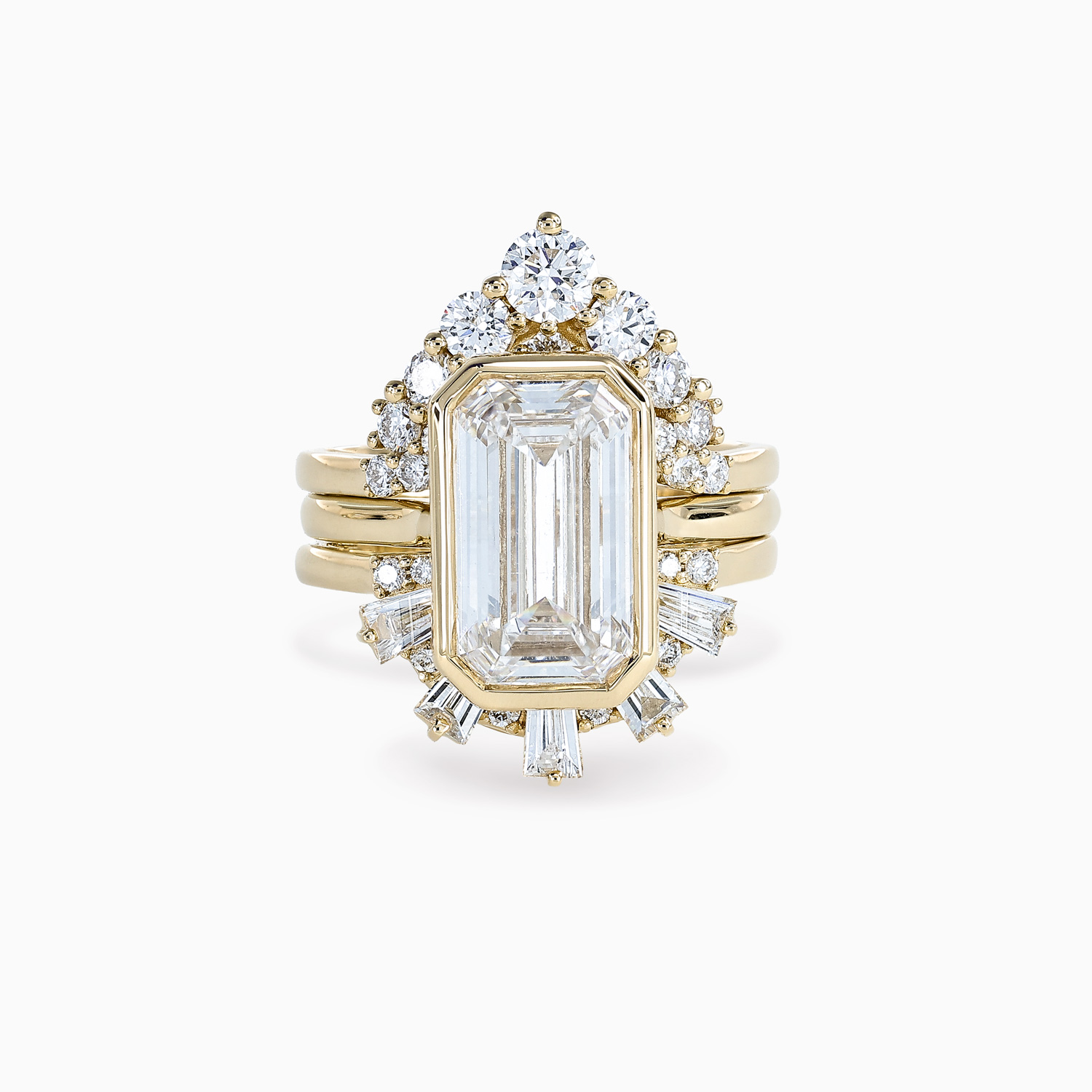 3-Carat Lab-Grown Emerald-Cut Diamond Nested Engagement Ring