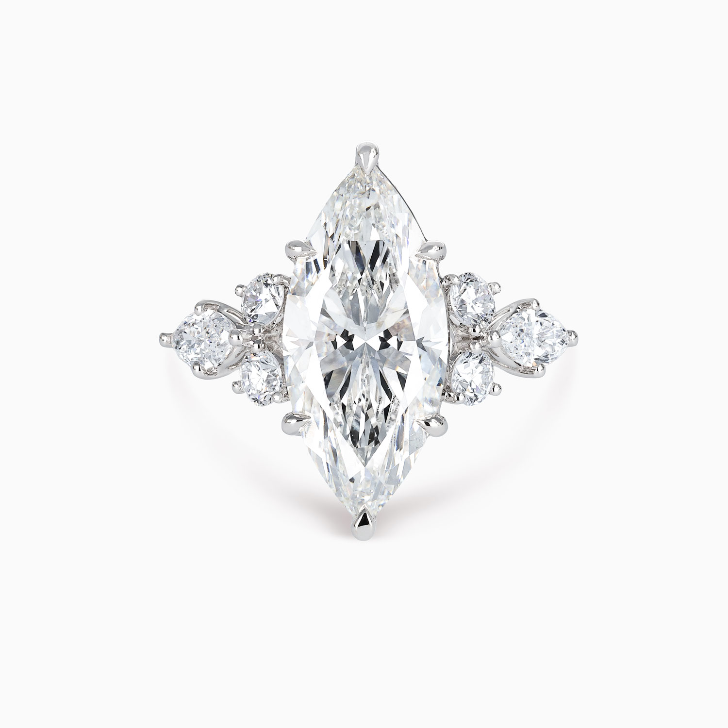 Accented Lab-Grown Marquise Diamond Engagement Ring, White Gold