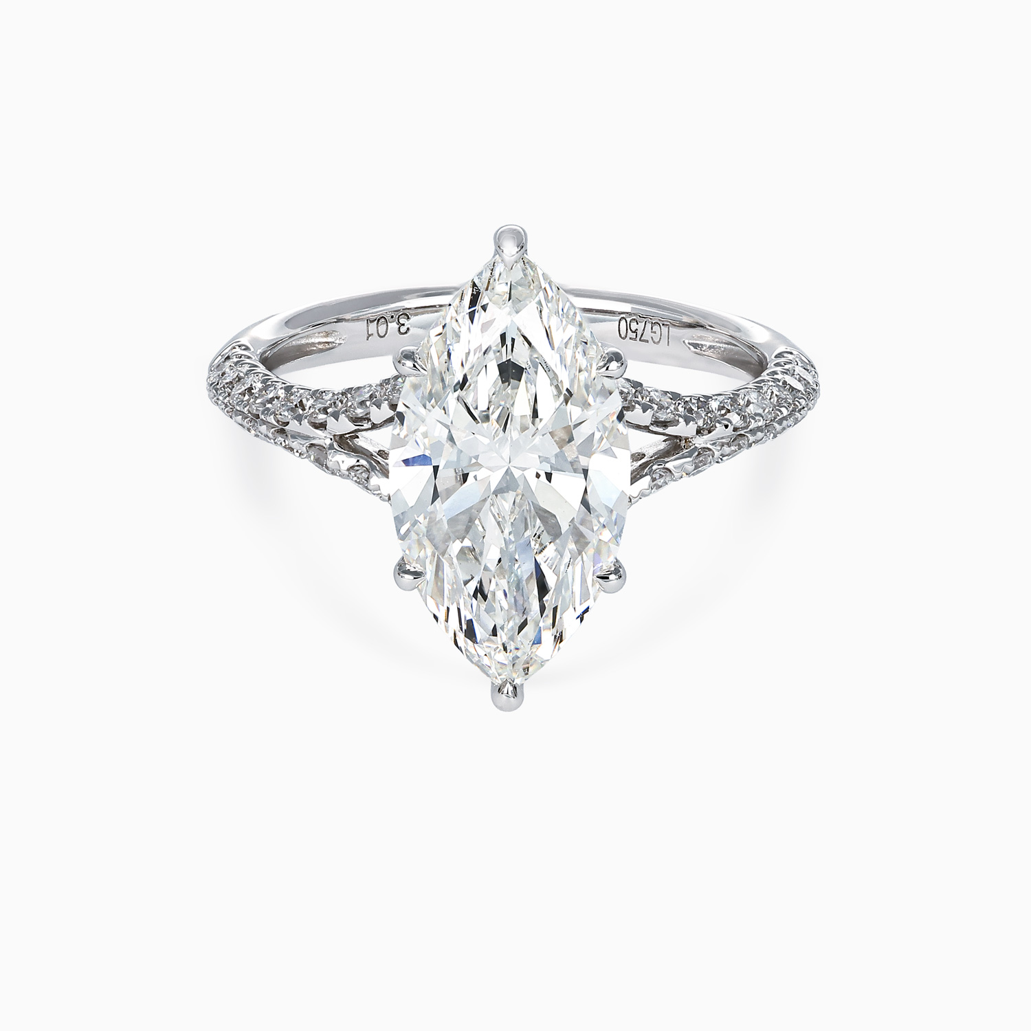 Accented Lab-Grown Marquise Diamond Split Shank Engagement Ring, 18k White Gold