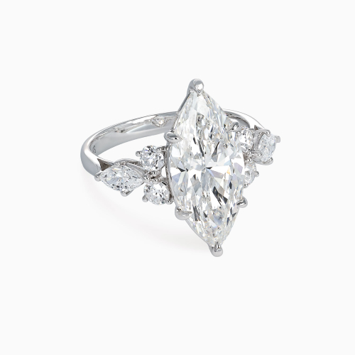 Accented Lab-Grown Marquise Diamond Engagement Ring, White Gold