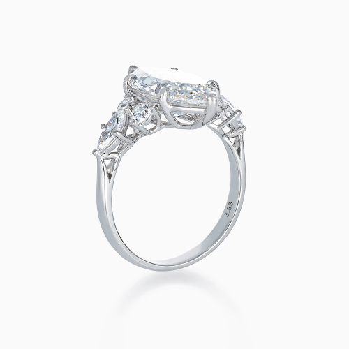 Accented Lab-Grown Marquise Diamond Engagement Ring, White Gold