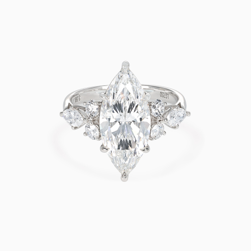 Accented Lab-Grown Marquise Diamond Engagement Ring, White Gold