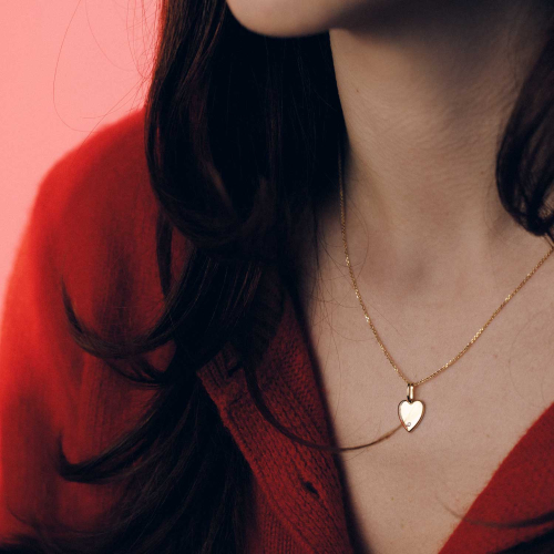 Natural Diamond-Accented Heart Pendant with Chain in 14k Yellow Gold