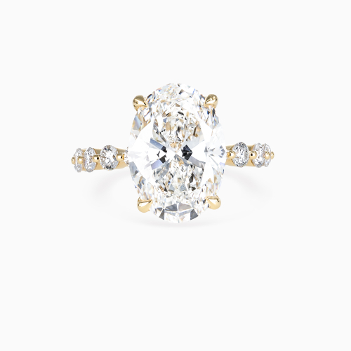 Accented Lab-Grown Oval Diamond Engagement Ring, Yellow Gold