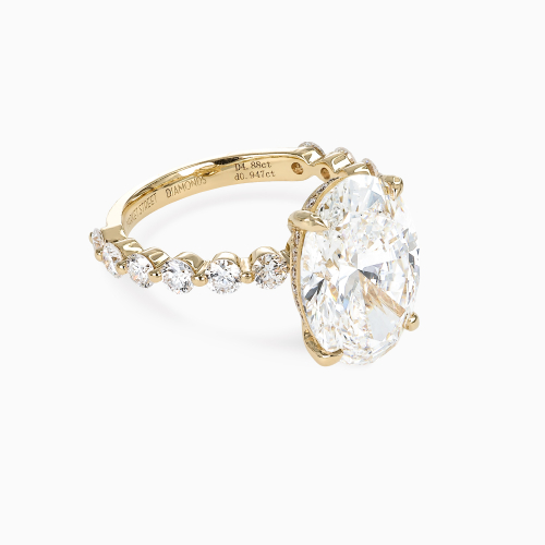 Accented Lab-Grown Oval Diamond Engagement Ring, Yellow Gold