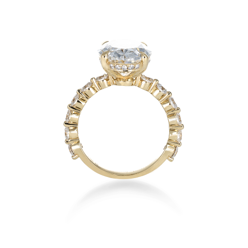 Accented Lab-Grown Oval Diamond Engagement Ring, Yellow Gold