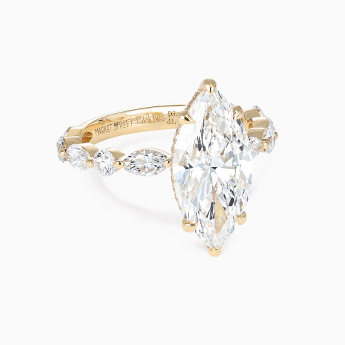 Mixed-Shape Diamond Accented Engagement Ring, Lab-Grown, 18k Yellow Gold