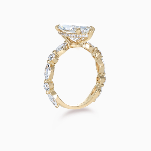 Mixed-Shape Diamond Accented Engagement Ring, Lab-Grown, 18k Yellow Gold