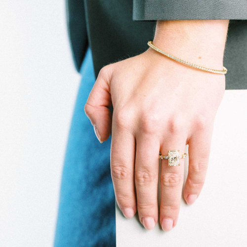 Accented Lab-Grown Radiant-Cut Diamond Engagement Ring, 18k Yellow Gold