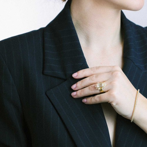 3-Carat Lab-Grown Emerald-Cut Diamond Nested Engagement Ring