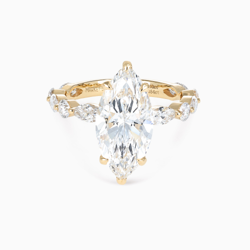 Mixed-Shape Diamond Accented Engagement Ring, Lab-Grown, 18k Yellow Gold