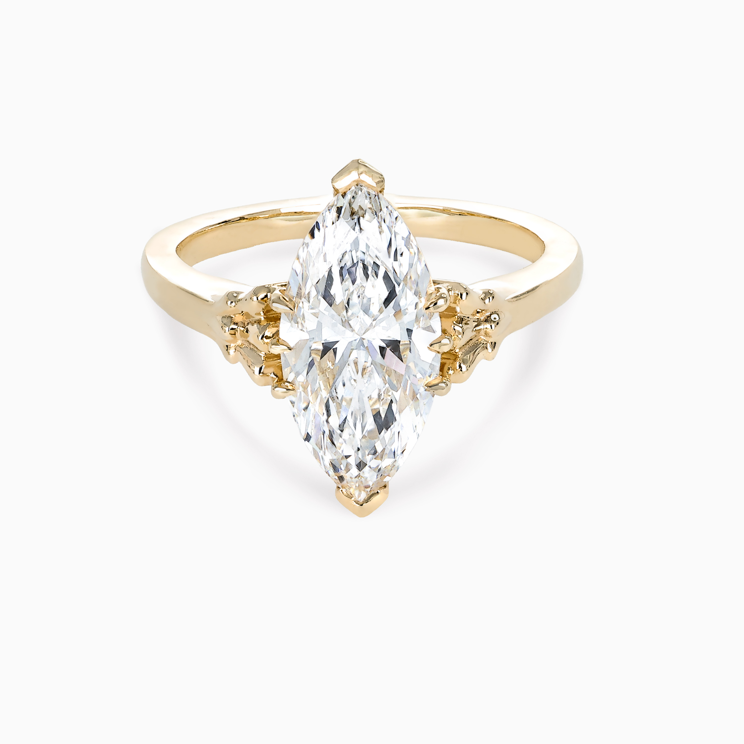 Chippendale-Inspired Marquise Diamond Solitaire Engagement Ring, 14k Yellow Gold