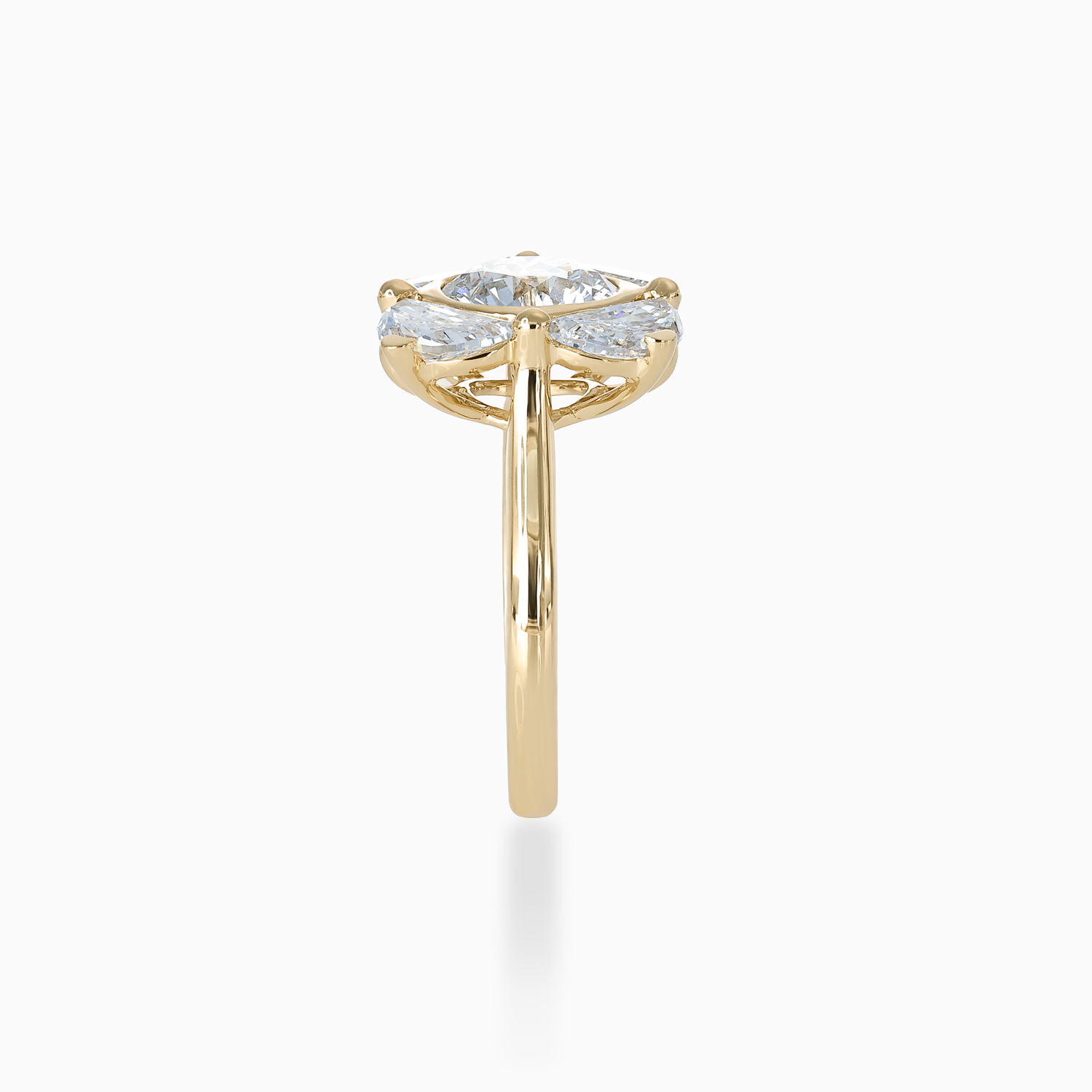 Round Brilliant and Half-Moon Diamond Floral-Inspired Engagement Ring, Lab-Grown