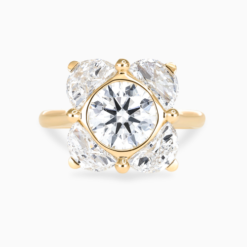 Round Brilliant and Half-Moon Diamond Floral-Inspired Engagement Ring, Lab-Grown