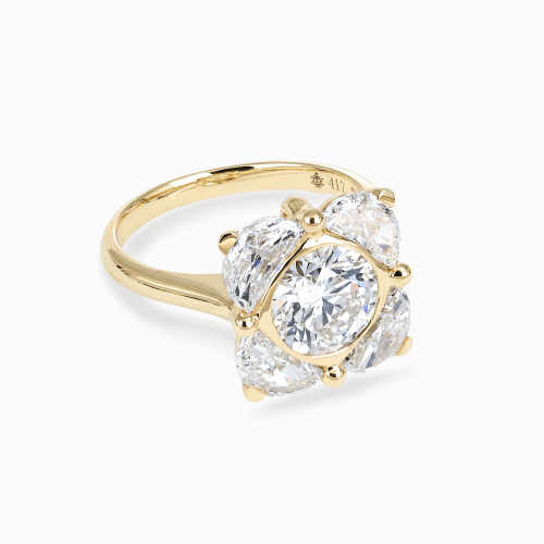 Round Brilliant and Half-Moon Diamond Floral-Inspired Engagement Ring, Lab-Grown