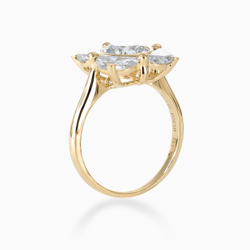 Round Brilliant and Half-Moon Diamond Floral-Inspired Engagement Ring, Lab-Grown