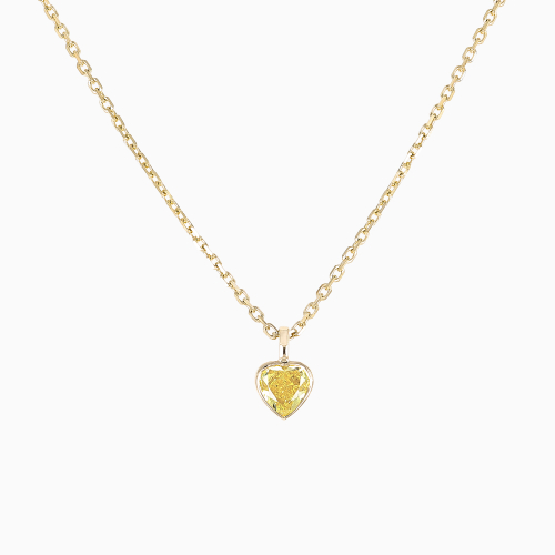 Heart-Shaped Lab-Grown Fancy Yellow Diamond Solitaire Pendant, 14k Yellow Gold