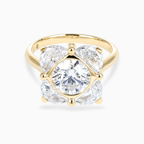 Round Brilliant and Half-Moon Diamond Floral-Inspired Engagement Ring, Lab-Grown