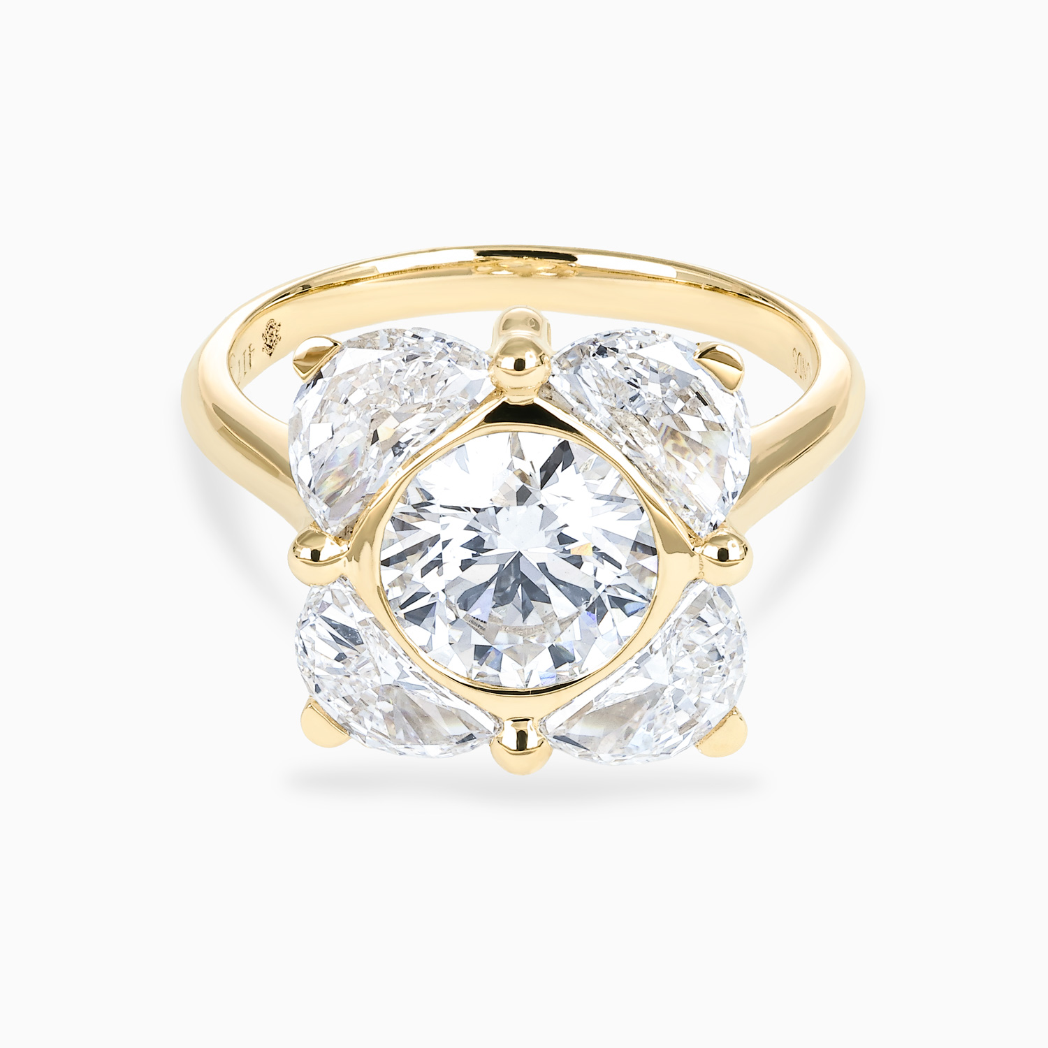Round Brilliant and Half-Moon Diamond Floral-Inspired Engagement Ring, Lab-Grown