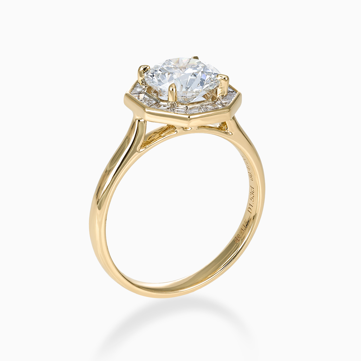 Round Diamond Octagonal Baguette Halo Engagement Ring